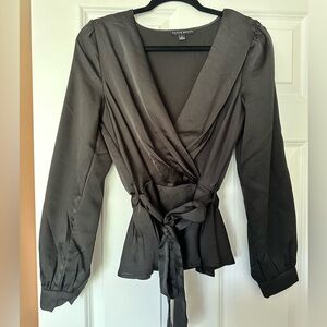 NWOT* Haute Monde Black Wrap Blouse - Size Large